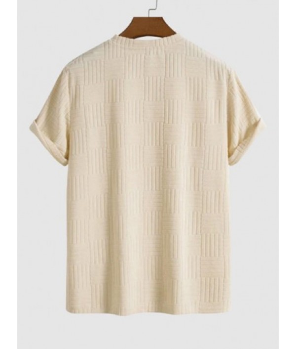 Jacquard Towel Cloth Short Sleeves T-shirt And Colorblock Drawstring Casual Shorts Set Jacquard Towel Cloth Short Sleeves T-shirt And Colorblock Drawstring Casual Shorts Set