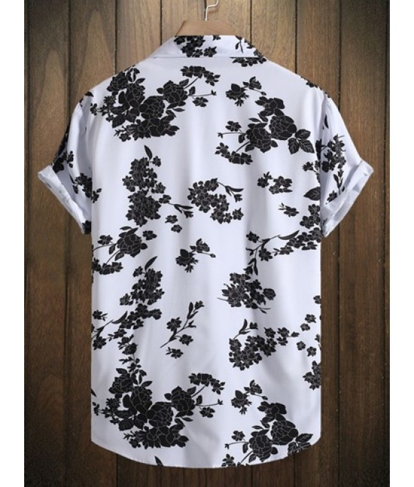Floral Button Up Short Sleeve Shirt With Basic Casual Shorts Set