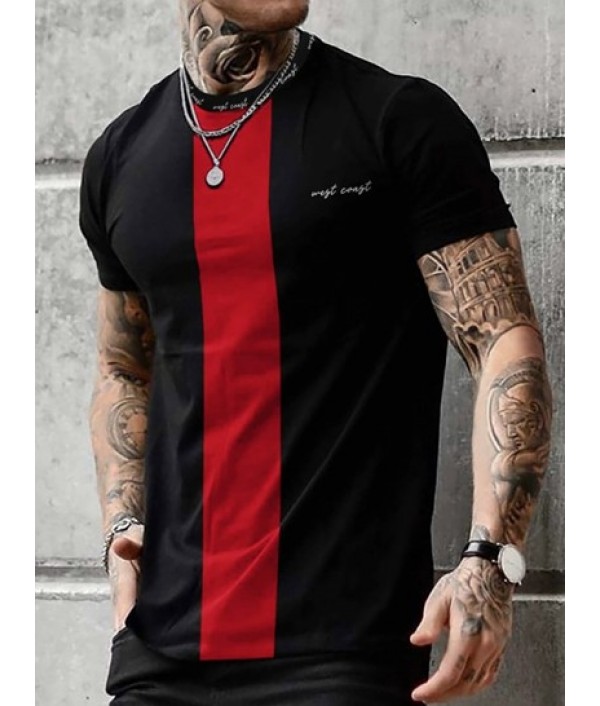 Men's Colorblock West Coast Pattern Short Sleeves Crew Neck T-shirt And Basic Casual Shorts Set Men's Colorblock West Coast Pattern Short Sleeves Crew Neck T-shirt And Basic Casual Shorts Set