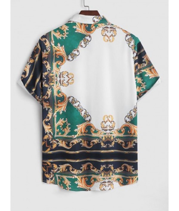 Men's Ethnic Style Printed Button Up Short Sleeves Summer Vacation Shirt And Beach Drawstring Pockets Board Shorts Set Men's Ethnic Style Printed Button Up Short Sleeves Summer Vacation Shirt And Beach Drawstring Pockets Board Shorts Set