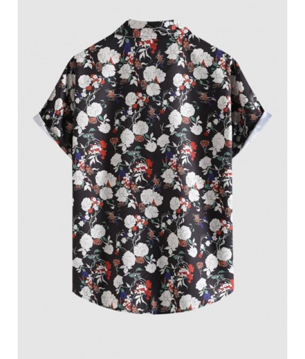 Floral Print Short Sleeve Shirt And Side Multi Flap Pockets Casual Jogger Pants Set Floral Print Short Sleeve Shirt And Side Multi Flap Pockets Casual Jogger Pants Set