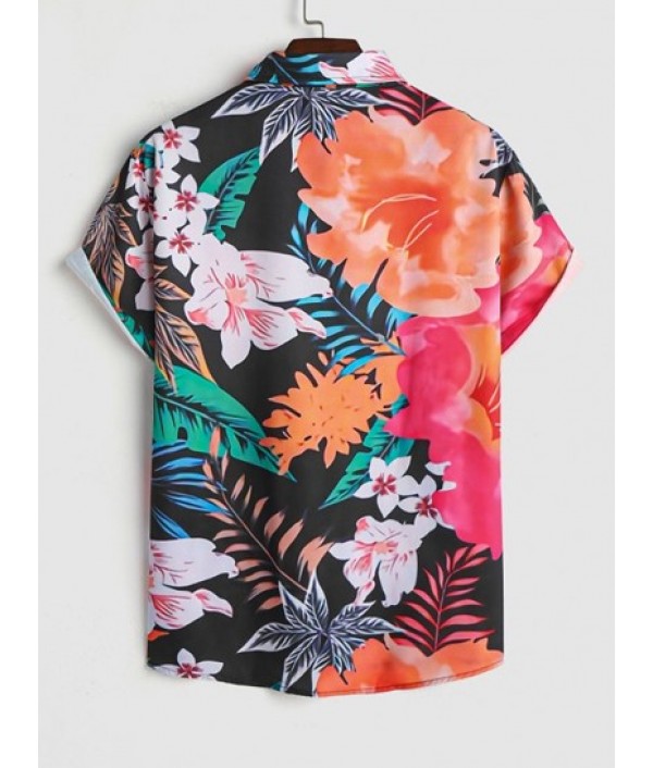 Men's Floral Tropical Leaf Print Casual Beach Summer Vacation Hawaii Short Sleeves Shirt And Drawstring Shorts Two Pieces Set Men's Floral Tropical Leaf Print Casual Beach Summer Vacation Hawaii Short Sleeves Shirt And Drawstring Shorts Two Pieces Set