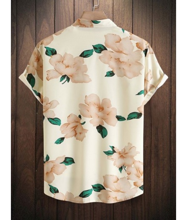 Floral Pattern Short Sleeves Vacation Shirt With Basic Casual Shorts Set