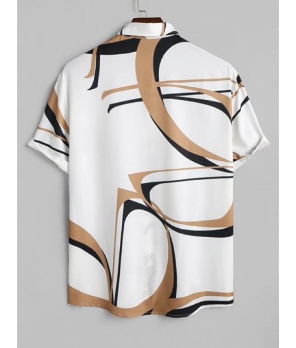 Men's Casual Abstract Geo Print Button Up Short Sleeves Shirt And Basic Casual Shorts Set