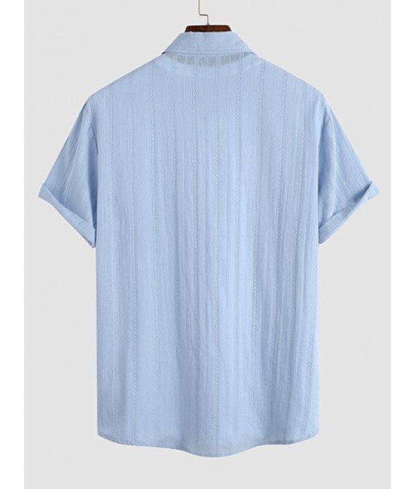 Men's Cotton And Linen Textured Jacquard Short Sleeves Shirt And Basic Casual Shorts Set Men's Cotton And Linen Textured Jacquard Short Sleeves Shirt And Basic Casual Shorts Set