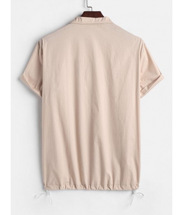 Men's CALIFORNIA WEST COAST Letter Printed Quarter Zip Kangaroo Pocket Design Drop Shoulder Short Sleeves Shirt And Drawstring Hem Shorts Cargo Set