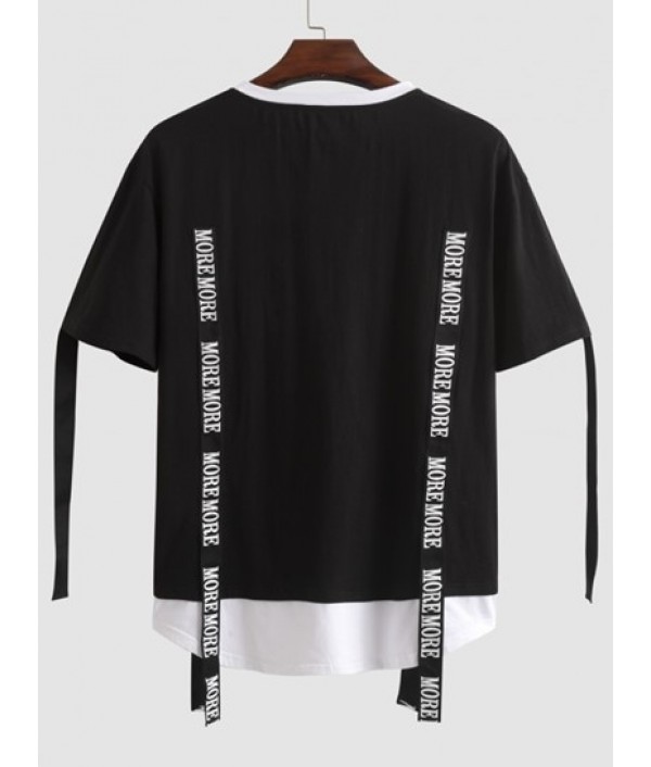 Cotton Short Sleeves MORE MORE Letter Tape Colorblock Tee And Cargo Shorts Set