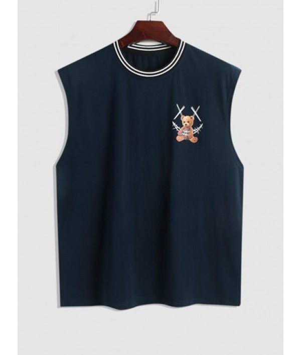 Men's Rib Collar Smile Face Cartoon Bear Sleeveless T Shirt Summer Tank Top And Letter Pattern Multi-pockets Design Drawstring Cargo Shorts Men's Rib Collar Smile Face Cartoon Bear Sleeveless T Shirt Summer Tank Top And Letter Pattern Multi-pockets Design Drawstring Cargo Shorts