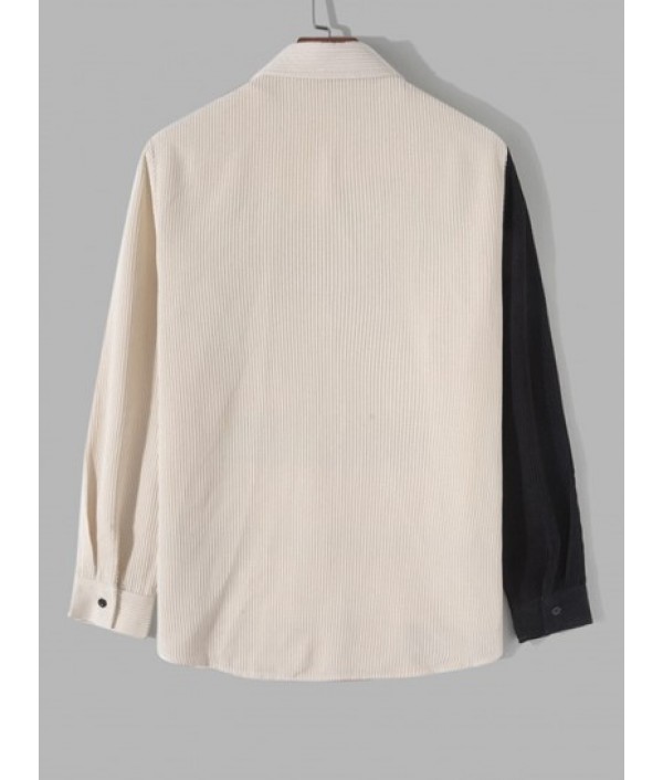 3Pcs Winter Outfits Colorblock Rose Embroidered Corduroy Shirt And T-shirt And Techwear Cargo Pants Set