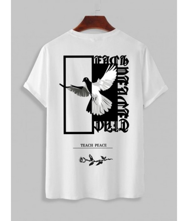 Eagle Letter Rose Graphic Pattern Short Sleeves T-shirt And Cargo Shorts Set Eagle Letter Rose Graphic Pattern Short Sleeves T-shirt And Cargo Shorts Set