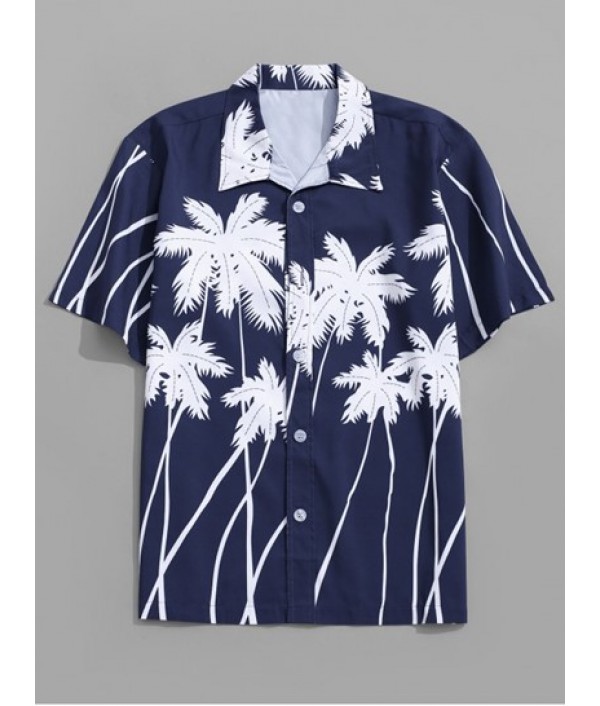 Tropical Coconut Palm Printed Hawaii Shirt And Beach Shorts Two Pieces Set