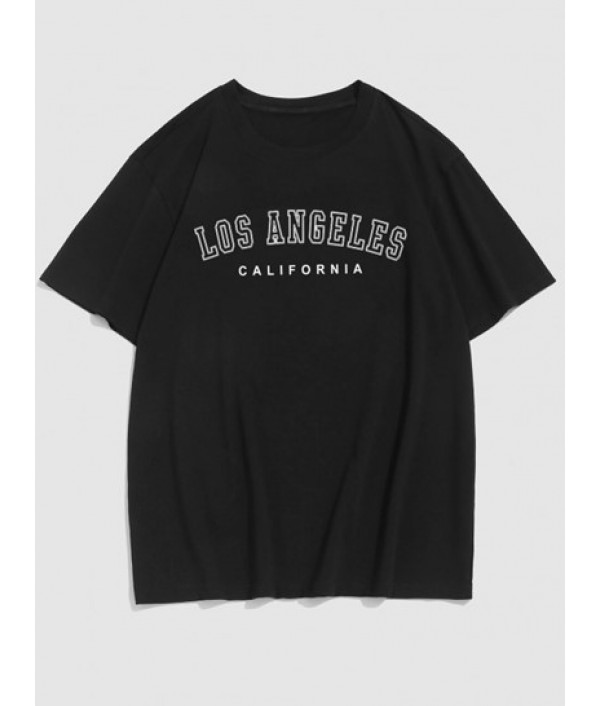 LOS ANGELES Letter Printed T-shirt And Drawstring Shorts Set