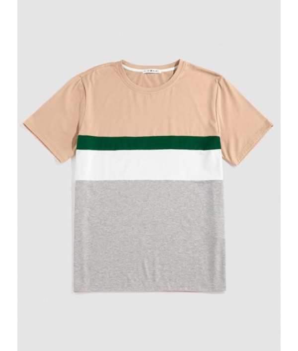 Colorblock T-shirt And Drawstring Shorts Set