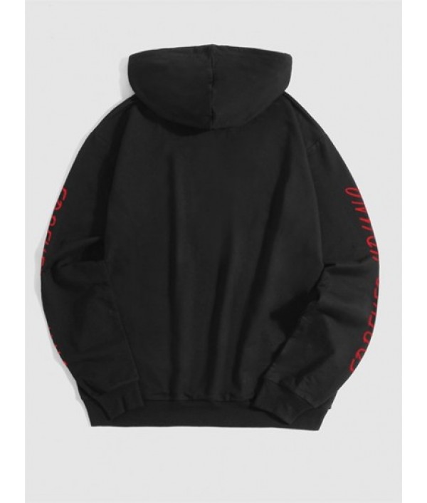 Letter And Rose Printed Pullover Hoodie And Drawstring Jogger Pants Set Outfit