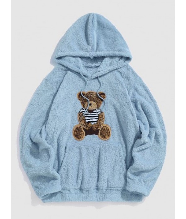 Bear Pattern Pullover Fluffy Teddy Hoodie And Beam Feet Pants Faux Fur Set Bear Pattern Pullover Fluffy Teddy Hoodie And Beam Feet Pants Faux Fur Set