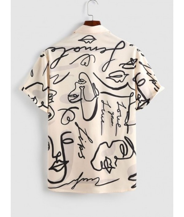 Two Tone Graffiti Rose Printed Shirt And Letter Print Cargo Jogger Pants Set