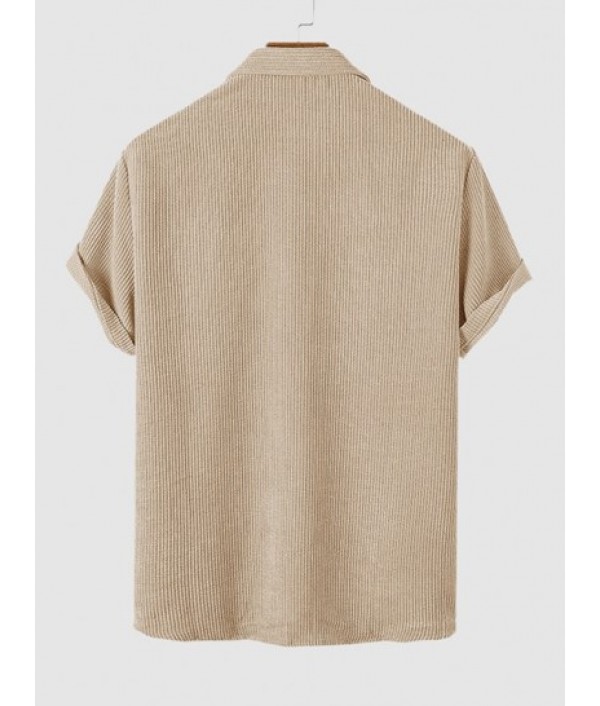 Corduroy Pocket Short Sleeves Shirt With Tapered Work Pants Set