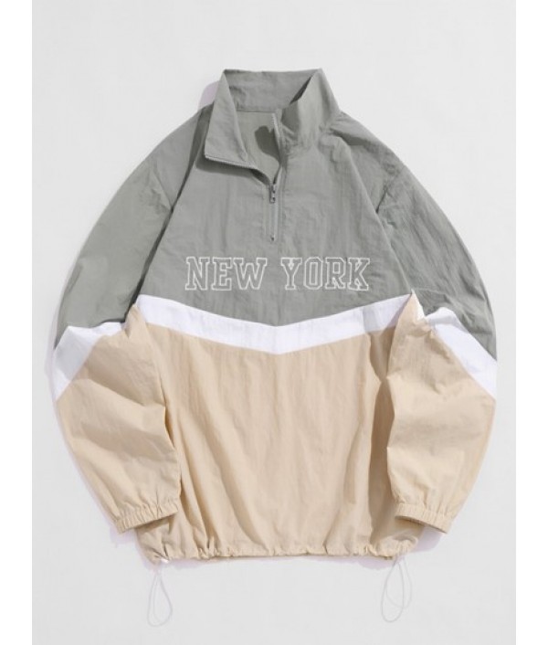 New York Embroidered Colorblock Pullover Windbreaker And Shorts Set