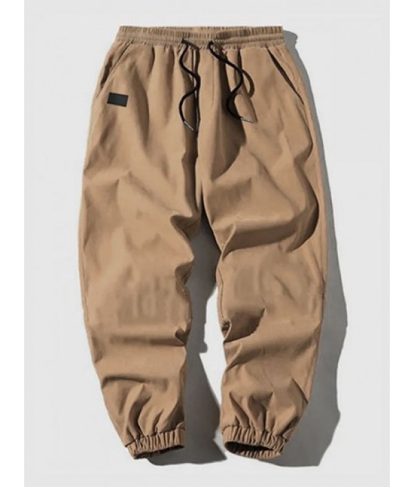 2Pcs Patched Pockets Drawstring Pants Set