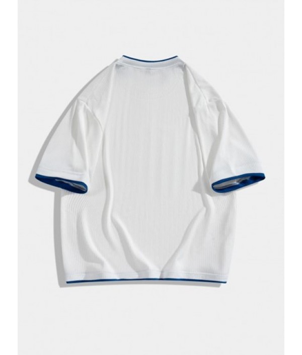 Color Spliced Iced Silk Textured Short Sleeves T-shirt And Shorts Set