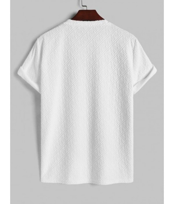 Men's Terry Cloth Geometric Jacquard Textured Short Sleeves T-shirt And Casual Elastic Waist Shorts Set Men's Terry Cloth Geometric Jacquard Textured Short Sleeves T-shirt And Casual Elastic Waist Shorts Set