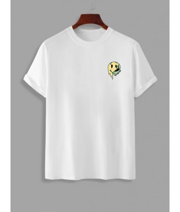 Cartoon Smile Face Pattern Short Sleeves T-shirt And Casual Shorts Set