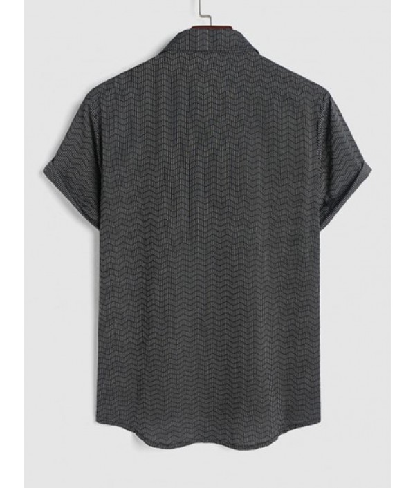 Wave Striped Pattern Flap Pockets Design Short Sleeves Shirt And Shorts Set Wave Striped Pattern Flap Pockets Design Short Sleeves Shirt And Shorts Set