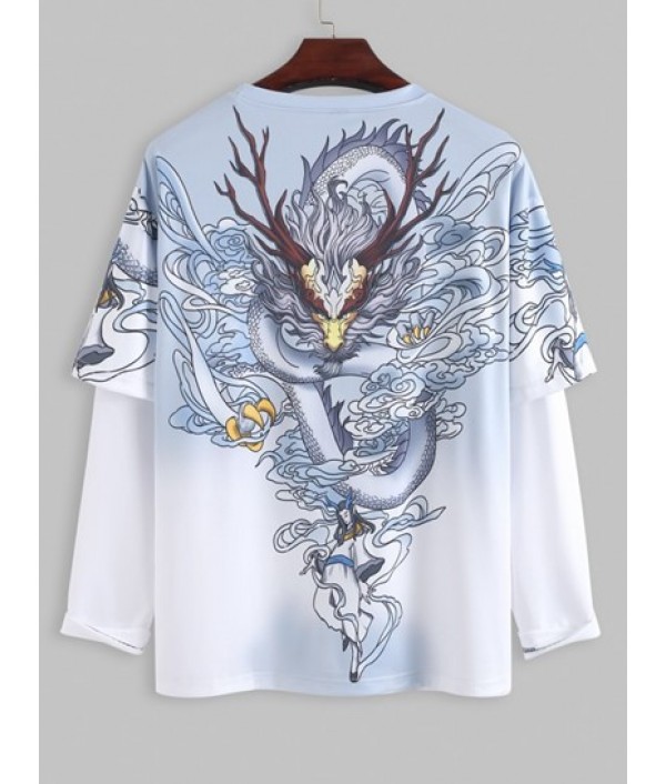 Men's Chinese Style Dragon Print Oriental Doctor Sleeve T Shirt And Drawstring Pocket Jogger Pants Set Men's Chinese Style Dragon Print Oriental Doctor Sleeve T Shirt And Drawstring Pocket Jogger Pants Set