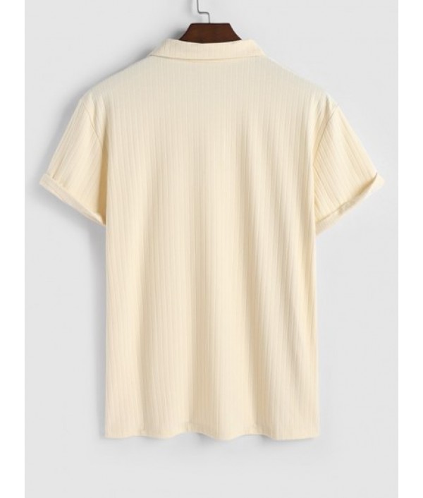 Textured Short Sleeves Polo Collared T-shirt With Corduroy Drawstring Shorts Set