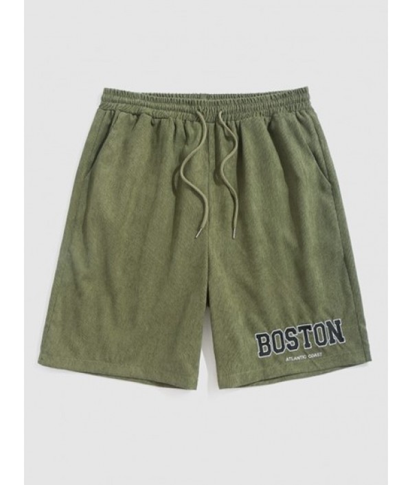 Men's Corduroy BOSTON ATLANTIC COAST Embroidery Blokecore Short Sleeves Pullover Tee And Embroidered Drawstring Shorts Set Men's Corduroy BOSTON ATLANTIC COAST Embroidery Blokecore Short Sleeves Pullover Tee And Embroidered Drawstring Shorts Set