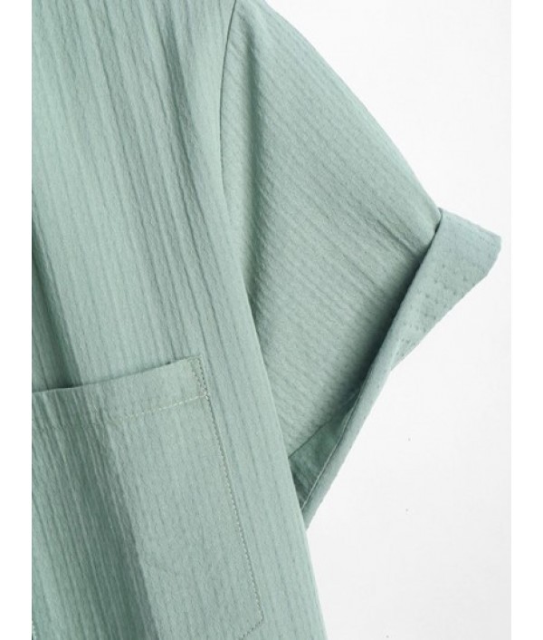 Men's Plain Color Jacquard Weave Cotton And Linen Textured Front Pocket Short Sleeves Shirt And Drawstring Pants Set Men's Plain Color Jacquard Weave Cotton And Linen Textured Front Pocket Short Sleeves Shirt And Drawstring Pants Set