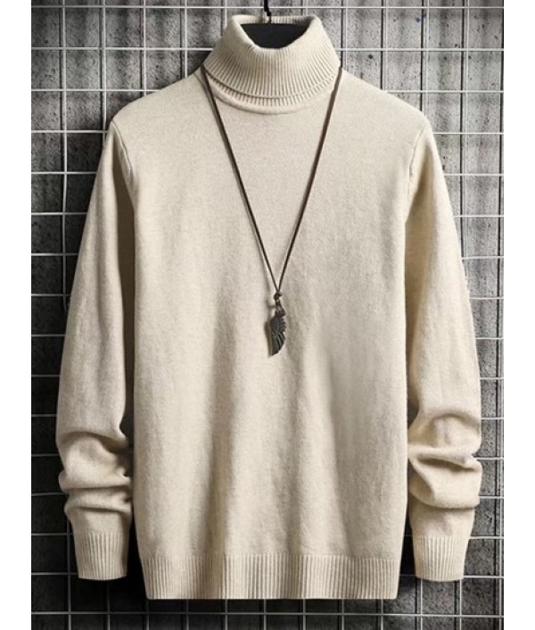 Fluffy Polar Fleece Solid Color Button Fly Jacket With UNISEX Turtleneck Essentials Sweater Set