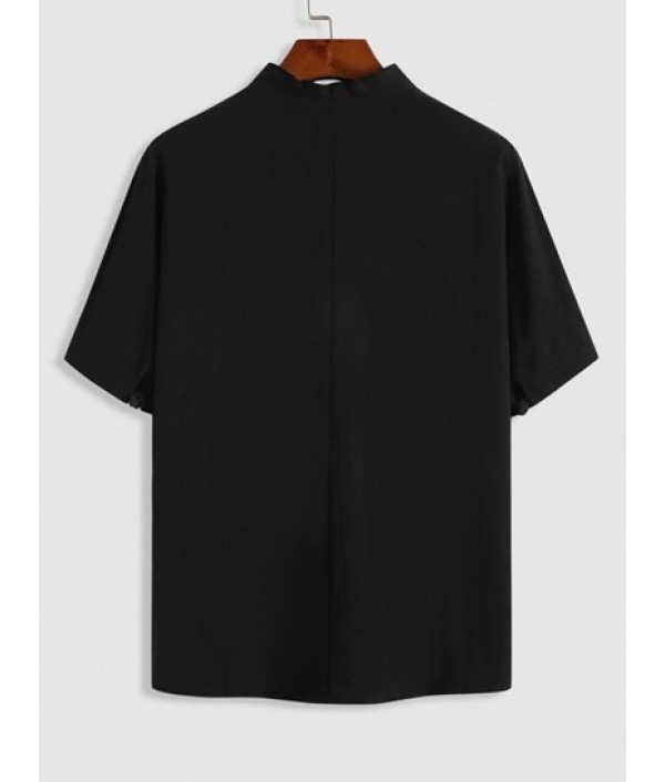 Vintage Style Cotton And Linen Textured Short Sleeves Popover Shirt And Pants Set