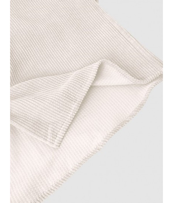 Men's Corduroy Casual Lapel Collar Solid Color Button Summer Short Sleeves Shirt And Shorts Set