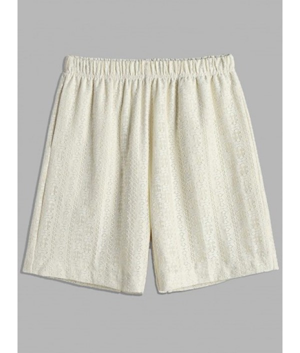 Men's Sexy Lace Co Ord Two Piece Set Stand Collar Sheer Short Sleeves Party Shirt With Openwork Shorts Set Men's Sexy Lace Co Ord Two Piece Set Stand Collar Sheer Short Sleeves Party Shirt With Openwork Shorts Set