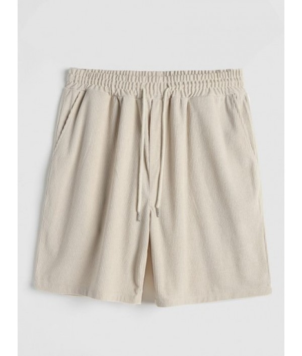 Men's V Neck Collared Corduroy Textured Solid Color Short Sleeves Plain Popover Shirt And Drawstring Corduroy Shorts Set Men's V Neck Collared Corduroy Textured Solid Color Short Sleeves Plain Popover Shirt And Drawstring Corduroy Shorts Set