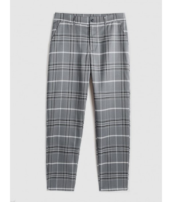 Men's Jacquard Towel Cloth Textured Short Sleeves T-shirt And Plaid Pattern Zip Fly Casual Pants Set