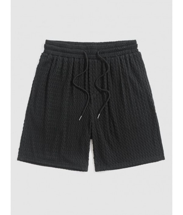 Jacquard Textured Solid Color Short Sleeves T Shirt With Shorts Two Piece Set