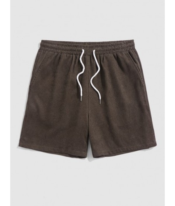 Front Pocket Design Solid Color Corduroy Short Sleeves Shirt And Plain Corduroy Textured Shorts Set