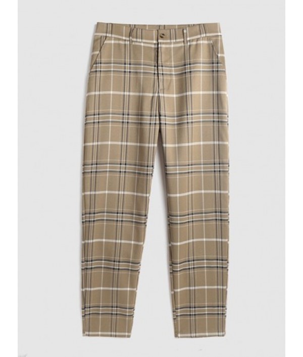 Men's Plain Color Tartan Jacquard Weave Textured Polo Collar Short Sleeves T-shirt And Plaid Pattern Zip Fly Casual Pants Two Pieces Set Men's Plain Color Tartan Jacquard Weave Textured Polo Collar Short Sleeves T-shirt And Plaid Pattern Zip Fly Casual Pants Two Pieces Set