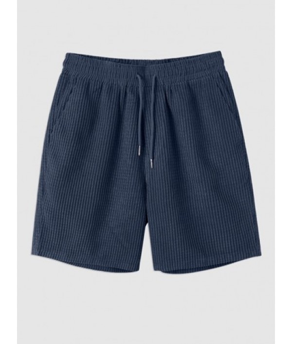 Front Pocket Button Up Short Sleeve Corduroy Shirt And Shorts Set