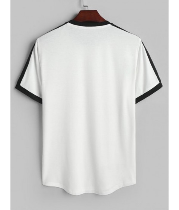 Men's Colorblock California Letter Pattern Short Sleeves T-shirt And Basic Casual Shorts Set