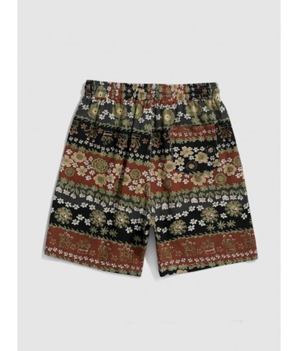Floral Shirt And Drawstring Pockets Shorts Set Floral Shirt And Drawstring Pockets Shorts Set