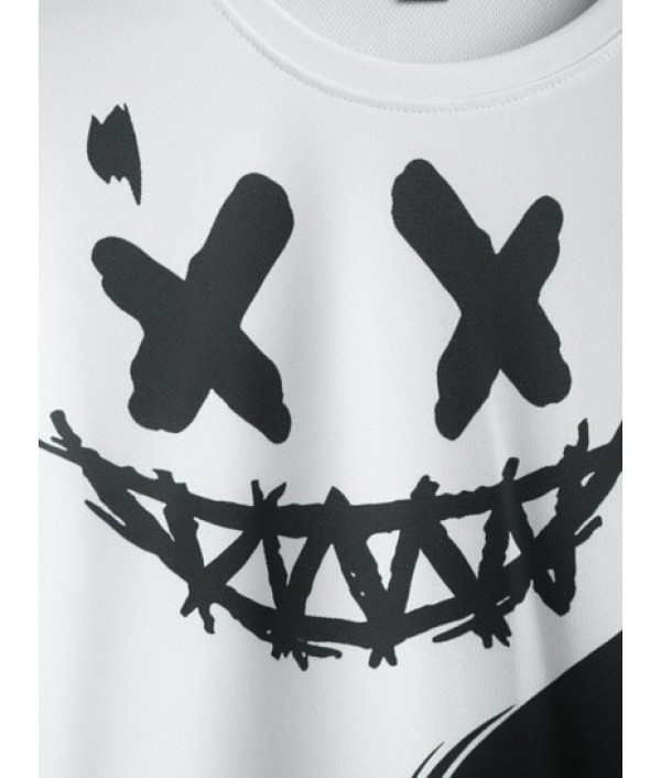 Men's Evil Smile Face Print Colorblock Two Tone Crew Neck Casual Short Sleeve T Shirt And Streetwear Cartoon Drawstring Board Shorts Set Men's Evil Smile Face Print Colorblock Two Tone Crew Neck Casual Short Sleeve T Shirt And Streetwear Cartoon Drawstring Board Shorts Set