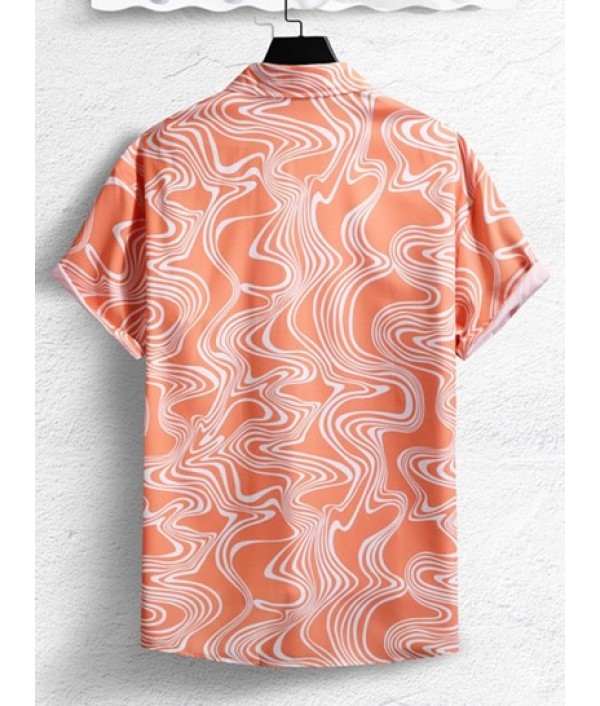 Men's Casual Water Wave Pattern Short Sleeves Button Front Vacation Beach Shirt And Basic Shorts Set Men's Casual Water Wave Pattern Short Sleeves Button Front Vacation Beach Shirt And Basic Shorts Set