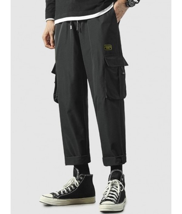 Coconut Tree Print Short Sleeve Hawaiian Shirt And Multi-pockets Cargo Ninth Pants Set