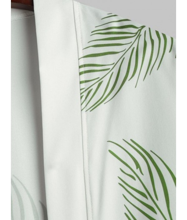 Tropical Palm Leaves Print Beach Kimono And Pocket Drawstring Beach Shorts Two Pieces Set Tropical Palm Leaves Print Beach Kimono And Pocket Drawstring Beach Shorts Two Pieces Set