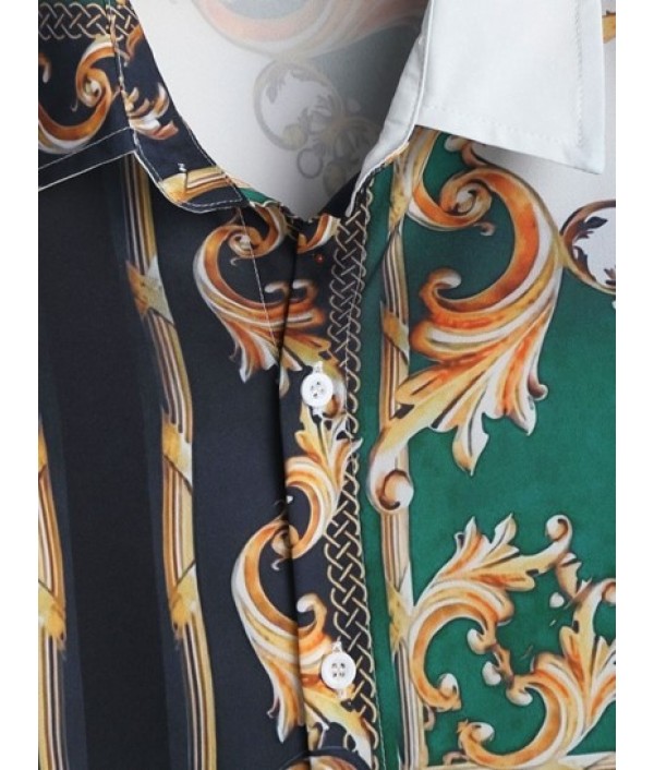 Men's Ethnic Style Printed Button Up Short Sleeves Summer Vacation Shirt And Beach Drawstring Pockets Board Shorts Set Men's Ethnic Style Printed Button Up Short Sleeves Summer Vacation Shirt And Beach Drawstring Pockets Board Shorts Set