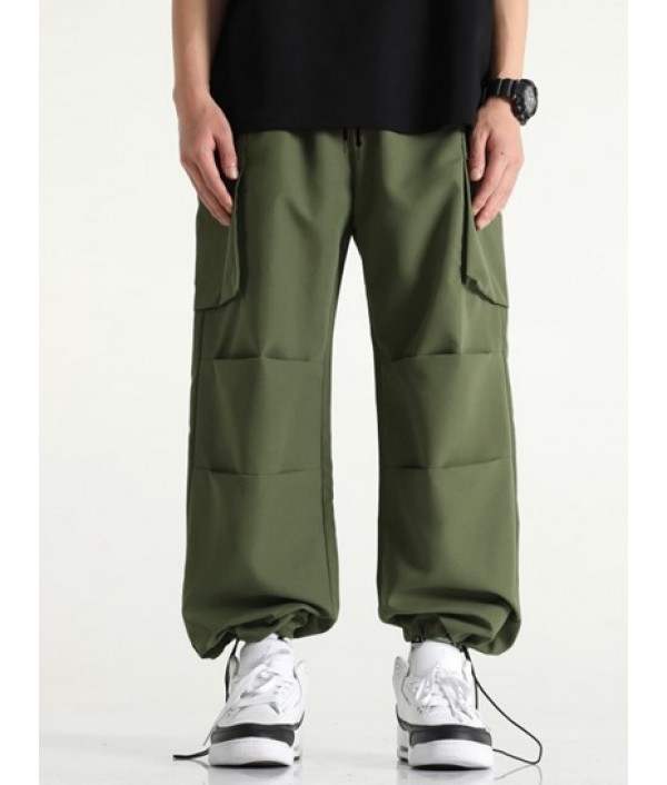 Coconut Tree Print Short Sleeve Hawaiian Shirt With Drawstring Hem Cargo Pants Set