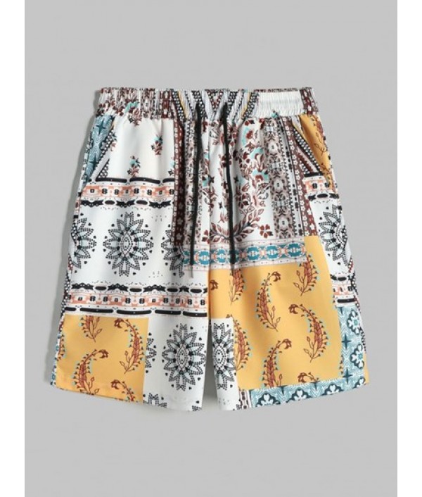 Men's Short Sleeves Retro Floral Print Pattern Block Button Front Shirt And Ethnic Style Paisley Pattern Board Shorts Beach Vacation Set Men's Short Sleeves Retro Floral Print Pattern Block Button Front Shirt And Ethnic Style Paisley Pattern Board Shorts Beach Vacation Set